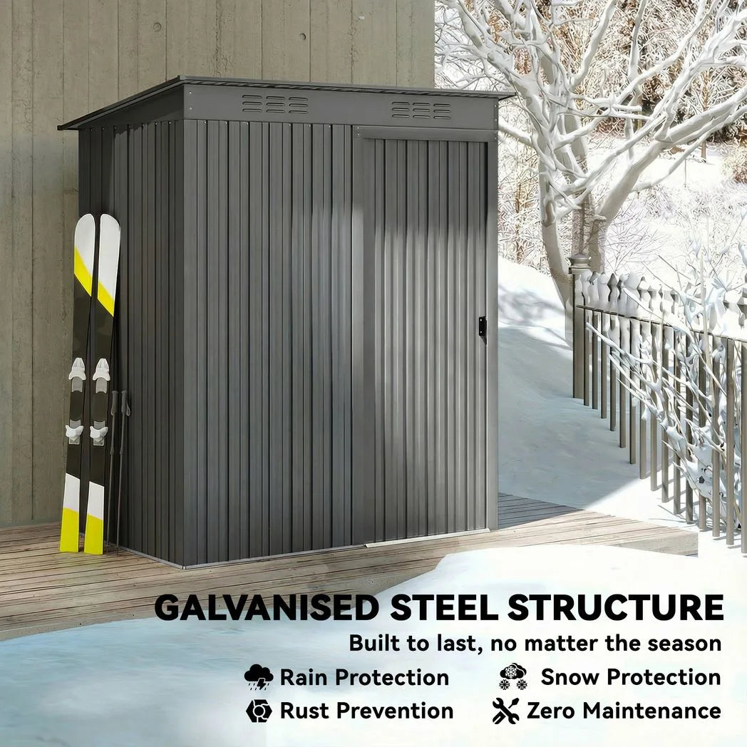 Outsunny 5 x 3.5ft Metal Garden Storage Shed with Sliding Door and Roof Vents – Waterproof, Light Grey