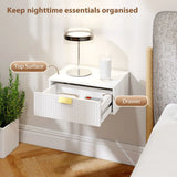 HOMCOM Floating Bedside Tables, Set of 2 Wall Mounted Nightstands with Wave Drawer, White