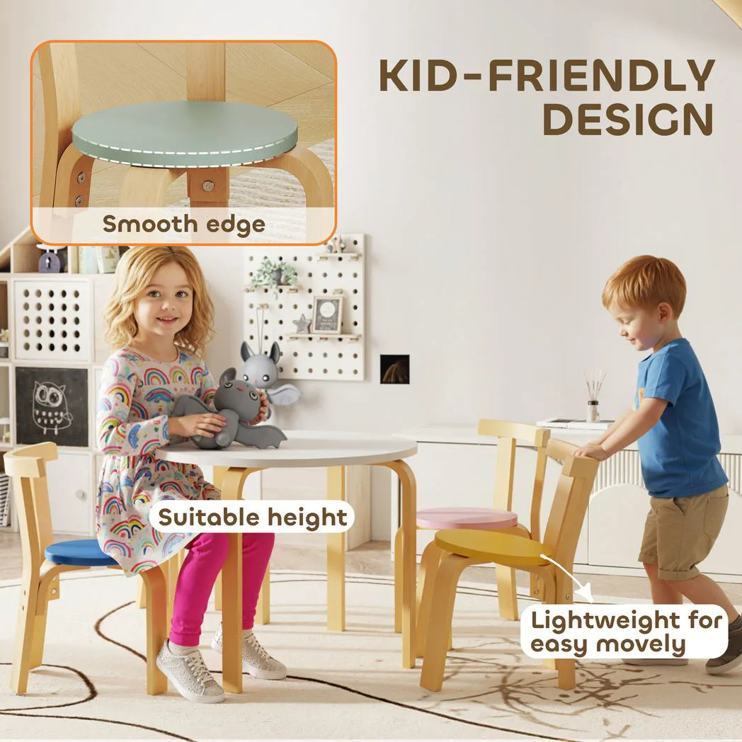 AIYAPLAY 5 Piece Wooden Kids Table and Chairs Set with Rounded Edges – Toddler Furniture for Nursery, Playroom, Classroom, Ages 3-8