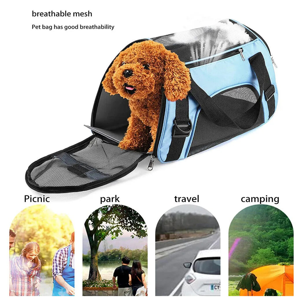 Large Soft Fabric Folding Pet Carrier Bag with Mesh Panels & Pockets – Portable Dog and Cat Travel Bag, Black