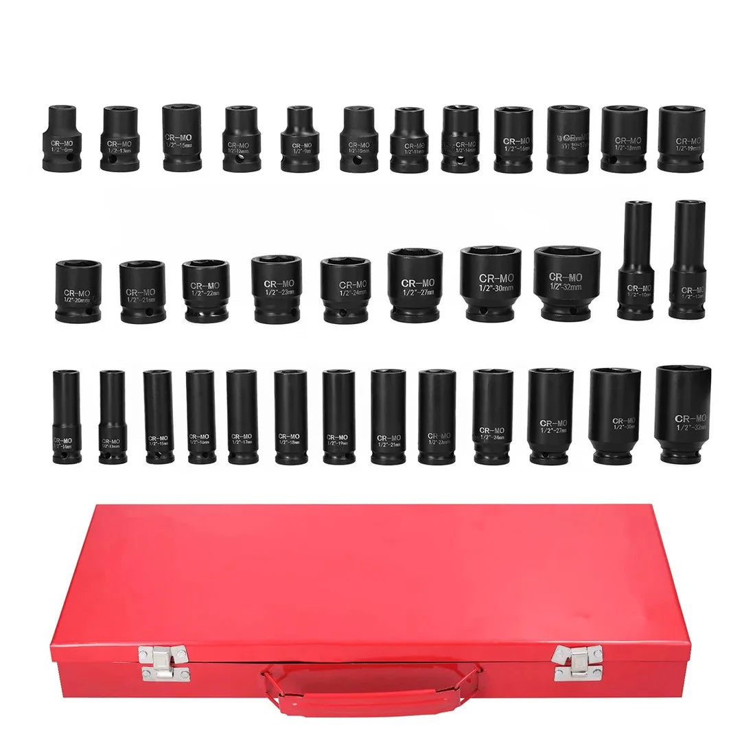 Heavy Duty 40 Piece 1/2 Inch Drive Deep Impact Socket Set, 8–32mm Metric – Chrome Molybdenum Steel Sockets