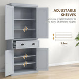 HOMCOM Mid-Century Kitchen Cabinet with Sliding Drawer and Adjustable Shelves – Larder Cupboard, Grey