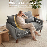 HOMCOM 2 Seater Sofa with Pocket Spring Cushions, Wide Deep Seat & Rubberwood Legs – Loveseat, Grey