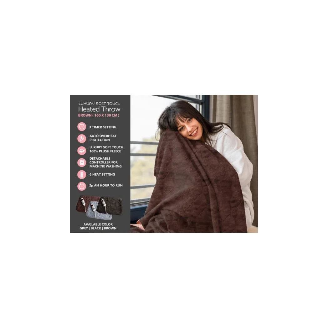 Luxury Soft Touch Electric Heated Throw Blanket, 160 x 130cm – Cosy Heated Home Comfort