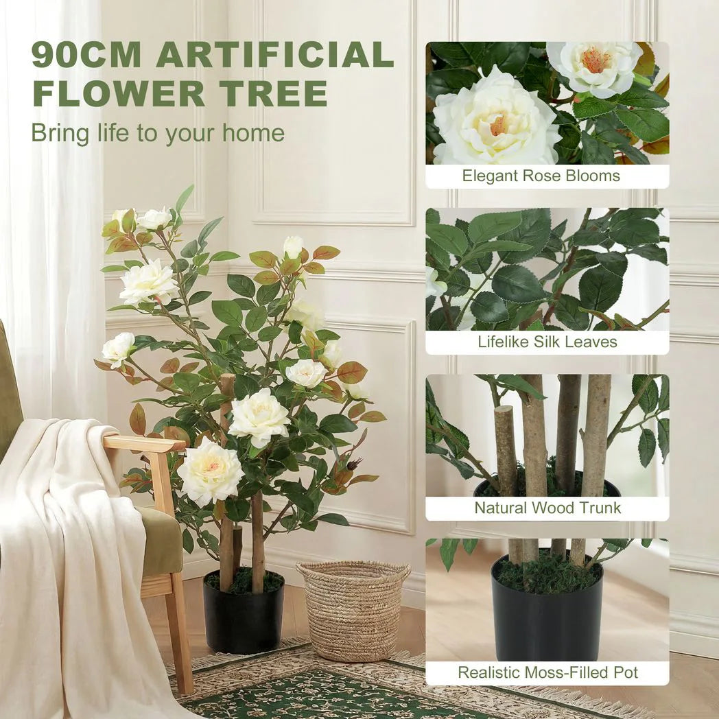 HOMCOM 90cm Artificial Rose Tree
