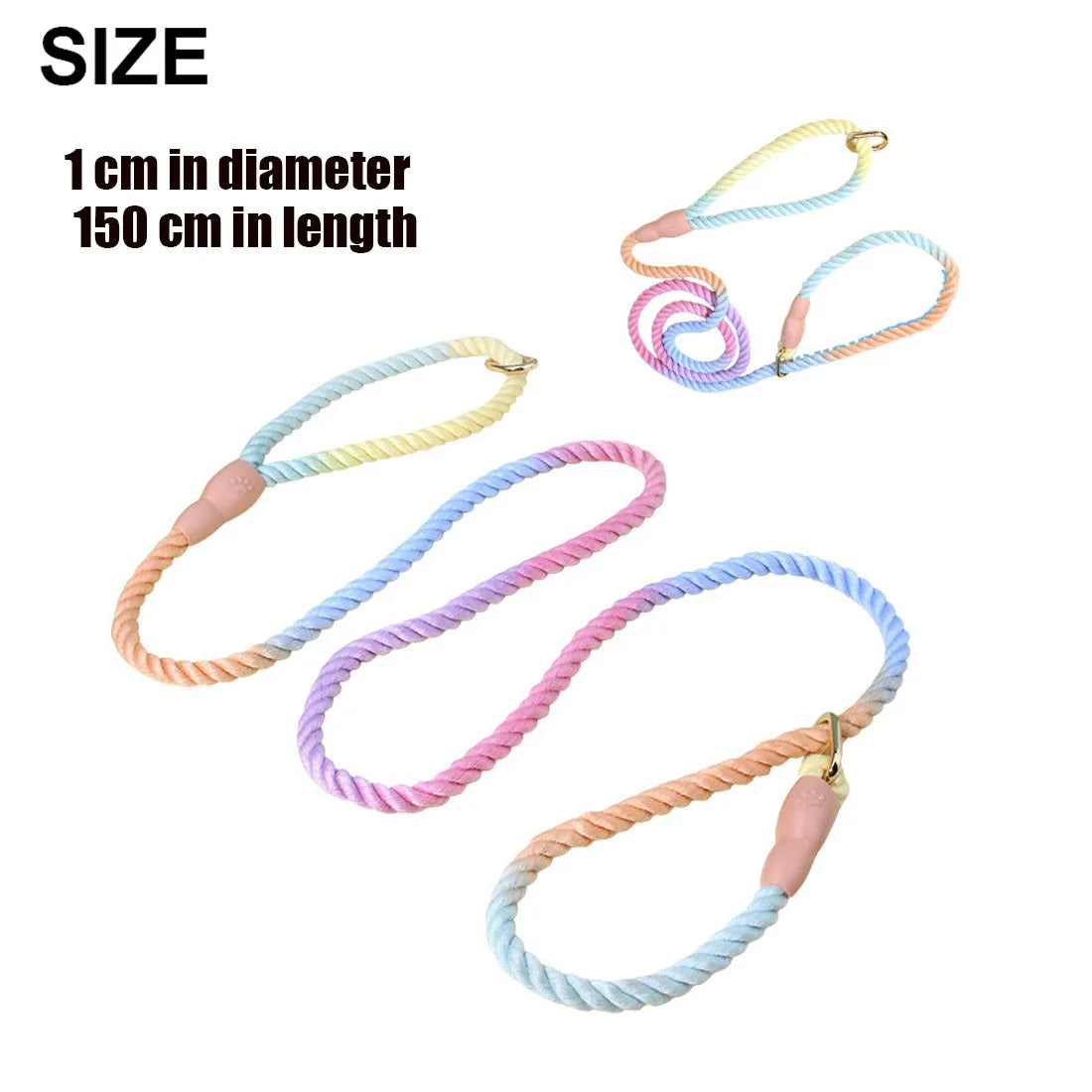 150cm Hand-Braided Nylon Dog Training Leash – Ombré Rope Lead with Dual Metal Clasps