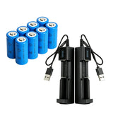 8 x 16340 CR123A 3.7V Rechargeable Li-ion Batteries with 2 x USB Chargers – For Torches, Toys and Remotes
