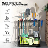 Outsunny 3-Tier Garden Tool Storage Rack with 11 Hooks – Holds 20 Long-Handled Tools, Brooms, Shovels & Rakes