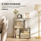 HOMCOM S-Shaped Narrow Side Table with 3-Tier Storage Shelves – Slim Living Room End Table, 50W x 19.5D x 58H cm, Grey