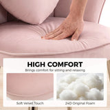 HOMCOM Velvet Accent Chair with Lotus Back, Heart Lumbar Pillow and Gold Tone Metal Legs, Soft Pink