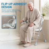 HOMCOM Foldable Shower Chair with Flip-Up Armrests, Adjustable Height & Non-Slip Feet, 136 kg