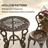 Outsunny 3 Piece Cast Aluminium Bistro Set with Parasol Hole – Antique Floral Table and 2 Chairs, Brown Tone