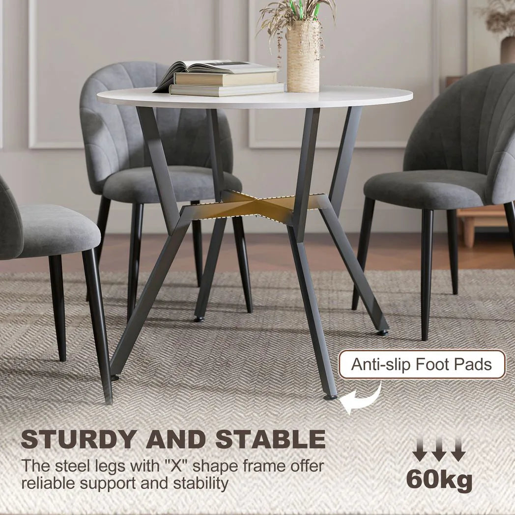 HOMCOM Round Dining Table for Two, 90 cm Kitchen Table with Black Metal Legs – Space-Saving, High Gloss White