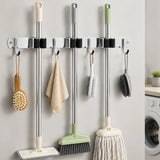 15 Inch Wall Mount Broom and Mop Holder, 3 Racks and 4 Hooks – Stainless Steel Garage Organiser