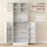 HOMCOM Two-Part Kitchen Storage Cabinet with Microwave Space, Adjustable Shelves & Frosted Glass Door – White