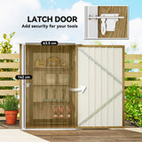 Outsunny Lean-To Steel Garden Shed with Locking Door – 3.3 x 3.4ft Tool Storage, Light Brown Wood Effect/White