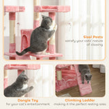 PawHut 173 cm Cat Tree with Scratching Boards and Two Cat Houses – Tall Activity Play Centre, Pink