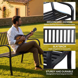 Outsunny Metal Garden Bench Loveseat with Slatted Seat & Curved Armrests – 2-Seater Outdoor Bench, Black