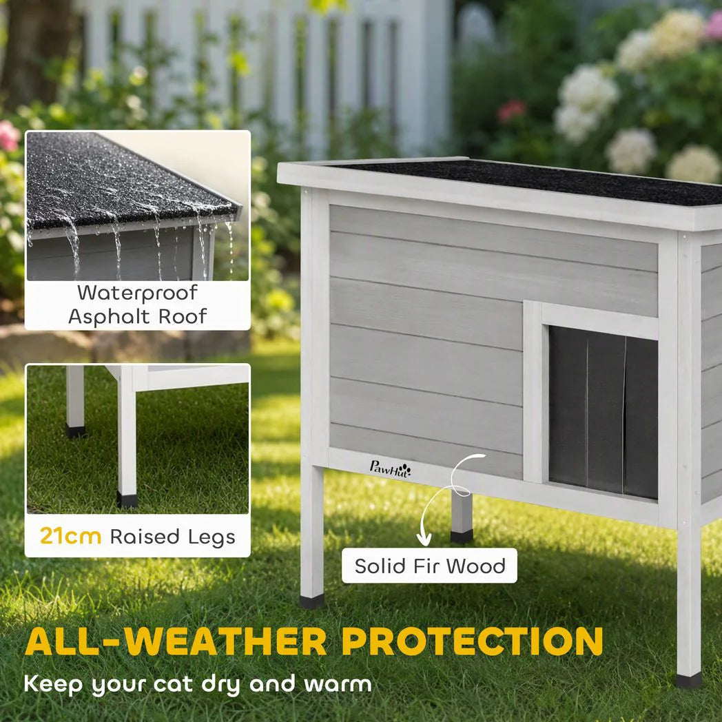 PawHut Outdoor Cat House with Removable Insulated Liner, Asphalt Roof and Escape Door – Wooden Cat Shelter