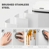 HOMCOM 48L Stainless Steel Sensor Bin with Soft-Close Lid – Hands-Free Kitchen Waste Bin, White