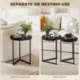 HOMCOM Set of Two Marble-Effect Nesting Tables with Black Steel Frames – Coffee and Side Tables, Black