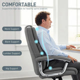 HOMCOM Big and Tall Office Chair with Spring Cushion, 180kg Capacity – Padded Headrest PU Leather Desk Chair, Grey
