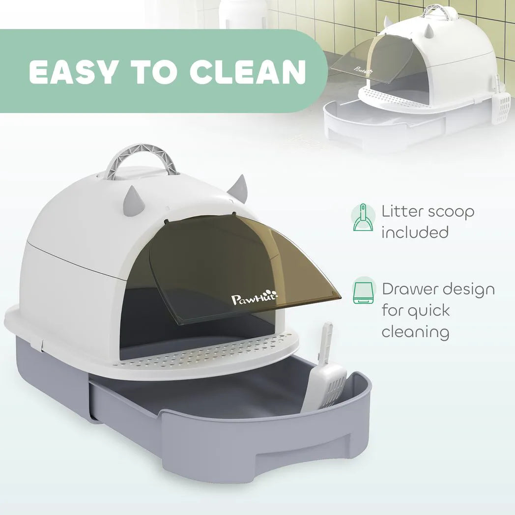PawHut Enclosed Cat Litter Box with Pull-Out Drawer, Scoop and Deodorising Bags – Odour Control, Portable