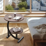 C-Shaped Side Table with Wood-Grain Top and Iron Legs – Slide-Under Sofa and Bedside Table, Walnut