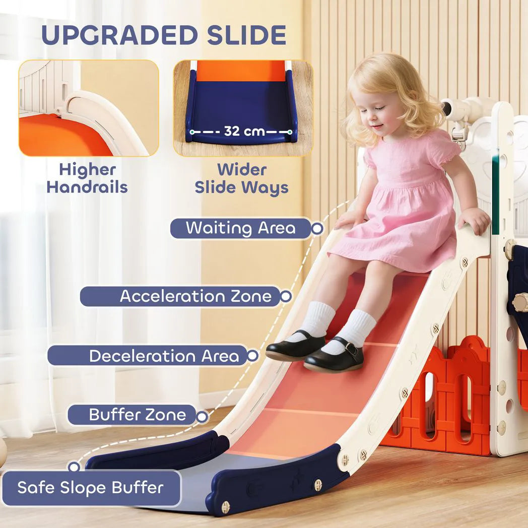 AIYAPLAY 5 in 1 Kids Slide Set with Basketball Hoop, Climbing Frame, Telescope & Storage Box – Toddlers 1-3