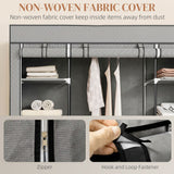 HOMCOM Foldable Wardrobe with 10 Shelves and Hanging Rail – Portable Fabric Clothes Organiser, Light Grey