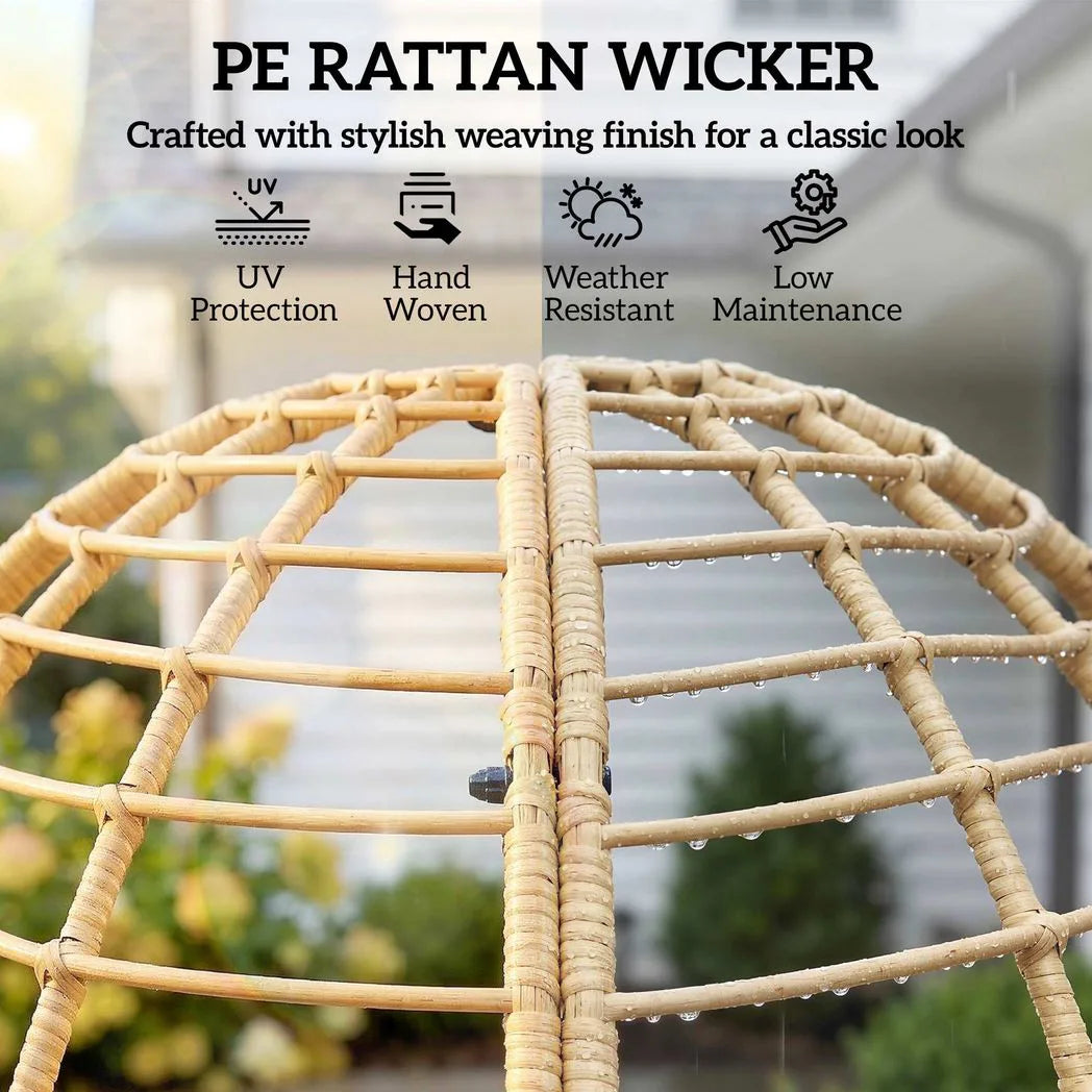 Outsunny Rattan Egg Chair with Footstool and Thick Cushions – Indoor Outdoor Garden Lounge Set, Beige