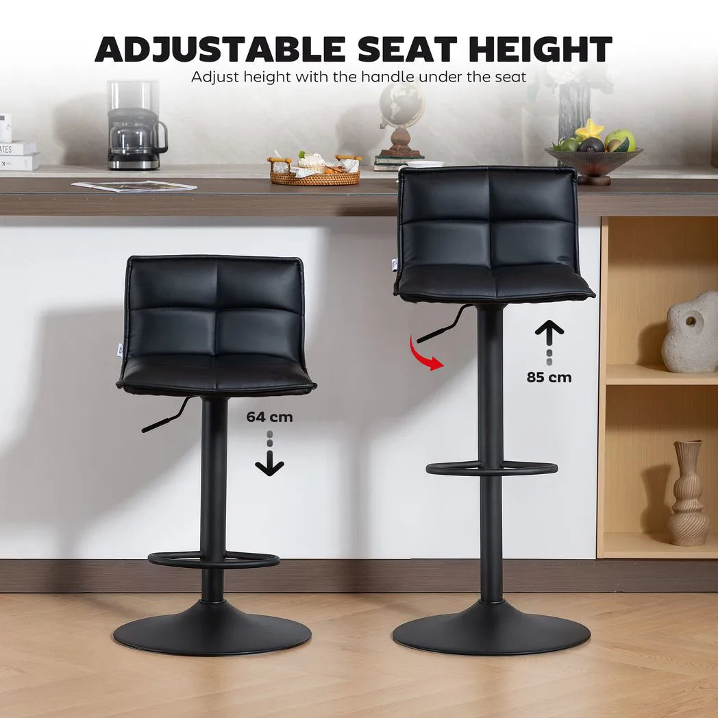 HOMCOM Set of 2 Faux Leather Swivel Bar Stools with Adjustable Height – Kitchen Island Breakfast Stools, Black