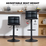 HOMCOM Set of 2 Faux Leather Swivel Bar Stools with Adjustable Height – Kitchen Island Breakfast Stools, Black