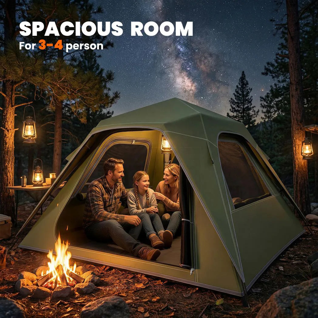 Outsunny 2-3 Person Pop Up Tent with 3000mm Waterproof Rating, UPF50 & Mesh Windows – Instant Camping Tent, Green