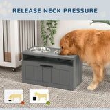 PawHut Raised Dog Bowl Stand with Slow Feeder, Steel Bowls and Drawer – Large Dogs, Grey
