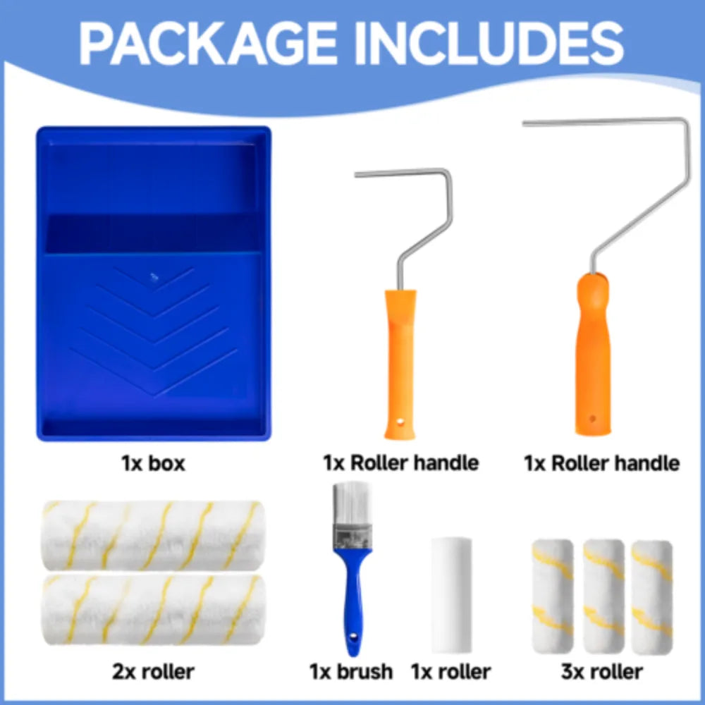 Paint Roller Set with 23cm Rollers, Tray, 10cm Mini Roller & 4cm Brush – Decorating Kit for Walls and Ceilings