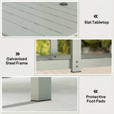 Outsunny Rectangular Garden Dining Table for 6 with Parasol Hole, Galvanised Steel, 150 x 90cm, Light Grey