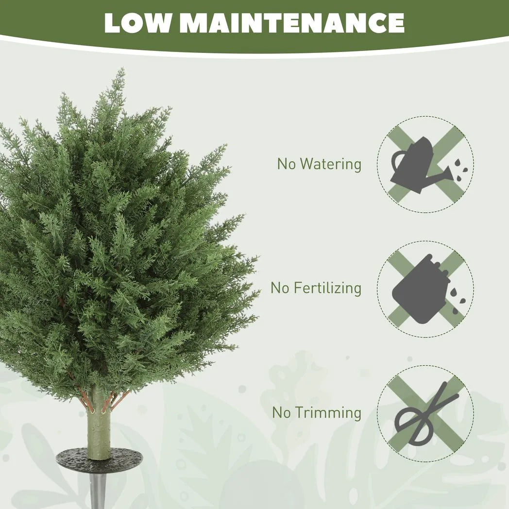 HOMCOM 60 cm Artificial Cypress Tree with Ground Stake, Set of 2 Artificial Plants for Indoor & Outdoor
