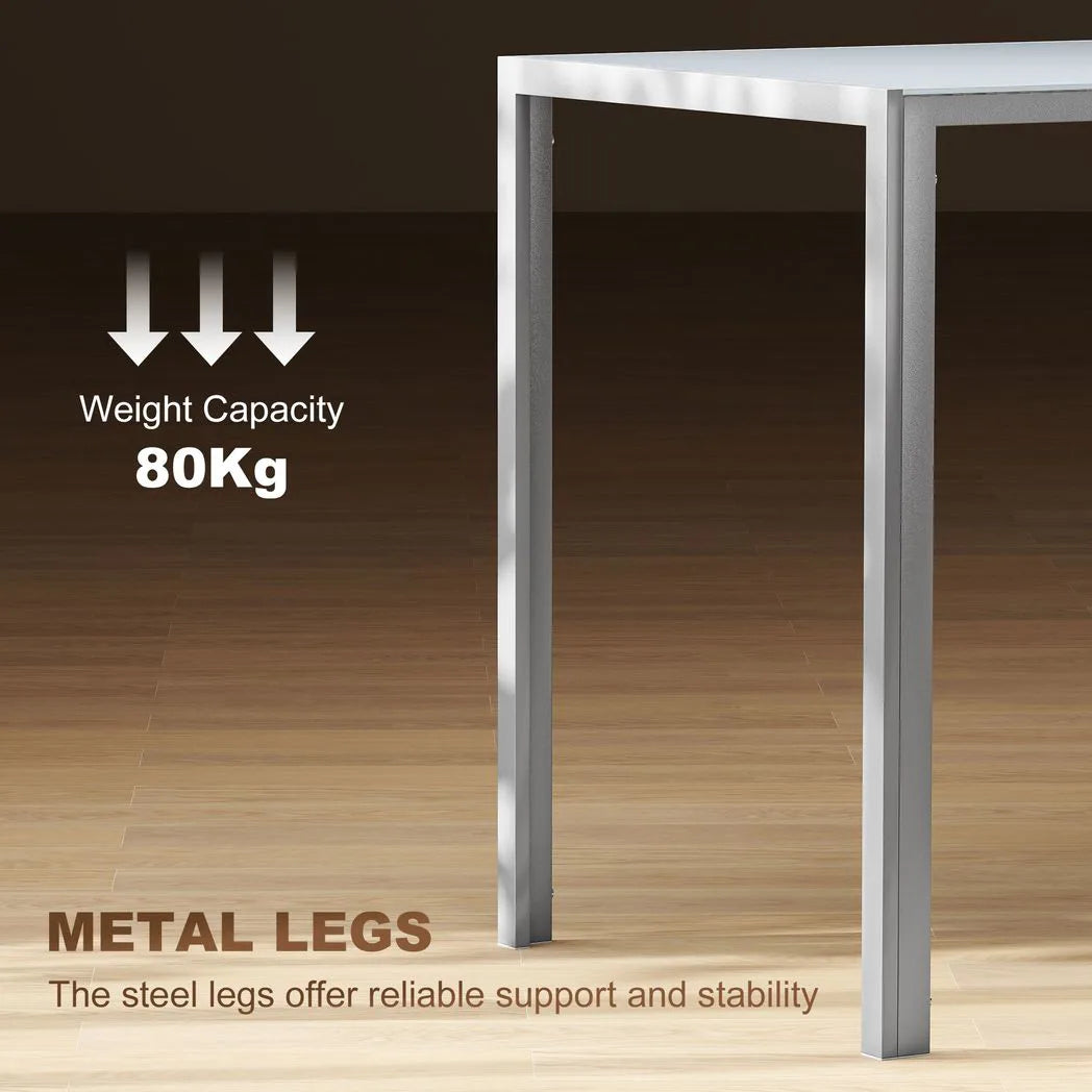 HOMCOM 120cm Dining Table with Tempered Glass Top and Powder-Coated Steel Legs – 4 Seater Kitchen Table, Grey