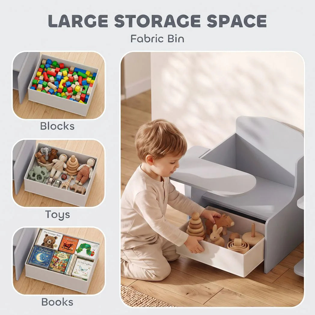 AIYAPLAY Kids Table and Chair Set with Storage Bin – Children's Desk for Playing, Reading & Painting, Ages 3-5, Grey