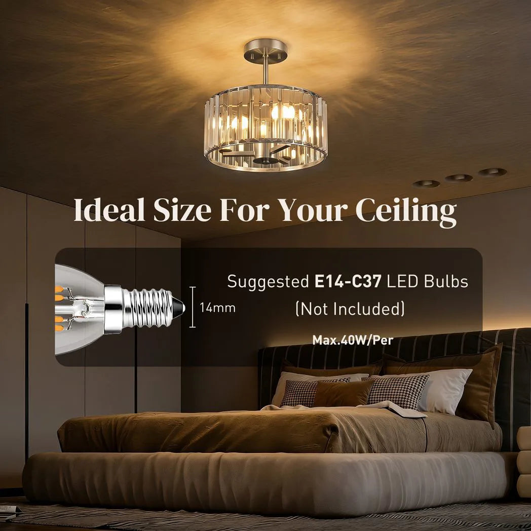 HOMCOM Semi Flush Modern Crystal Chandelier Ceiling Light with E14 Base – Silver Tone