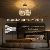 HOMCOM Semi Flush Modern Crystal Chandelier Ceiling Light with E14 Base – Silver Tone