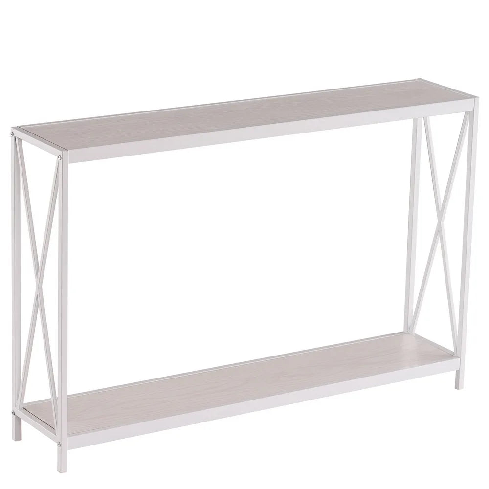 Industrial Console Table with Metal Frame & MDF Top – Narrow Entryway, Hallway & Sofa Table, Oak, 110cm