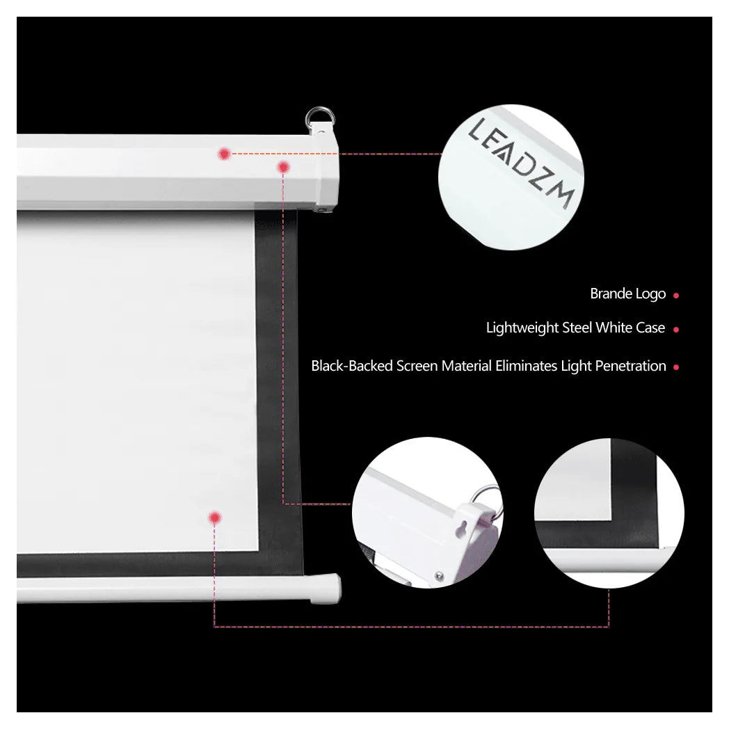 100 Inch Manual Pull-Down Projector Screen with Self-Locking Mechanism, Wall & Ceiling Mount, Matte White