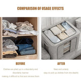Foldable Clothes Storage Boxes with Steel Frame, Clear Window and Zip Top – Wardrobe Organisers, Grey, Set of 2