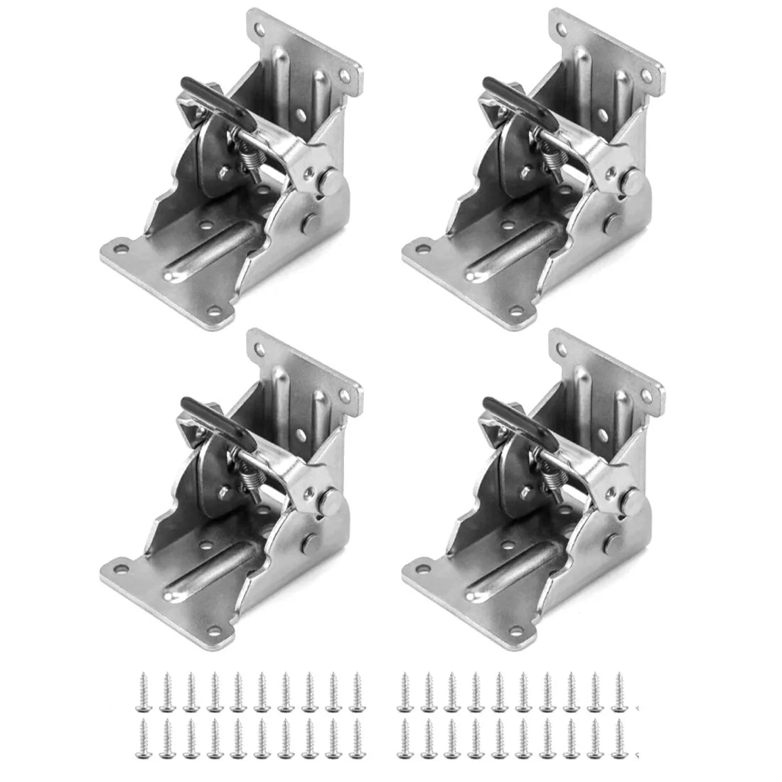 4 x Folding Table & Chair Leg Hinges – 90 Degree Self-Locking Cold-Rolled Steel Support Brackets, Silver