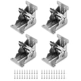 4 x Folding Table & Chair Leg Hinges – 90 Degree Self-Locking Cold-Rolled Steel Support Brackets, Silver