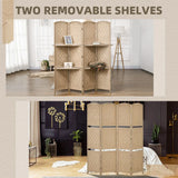HOMCOM 4 Panel Folding Room Divider with 2 Shelves – Diamond Weave Privacy Screen, 160 x 170cm, Natural