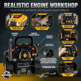 AIYAPLAY Kids Truck Engine Toy with Steering Wheel, Mist Spray, Lights & Sounds – Mechanic Play Set, Yellow