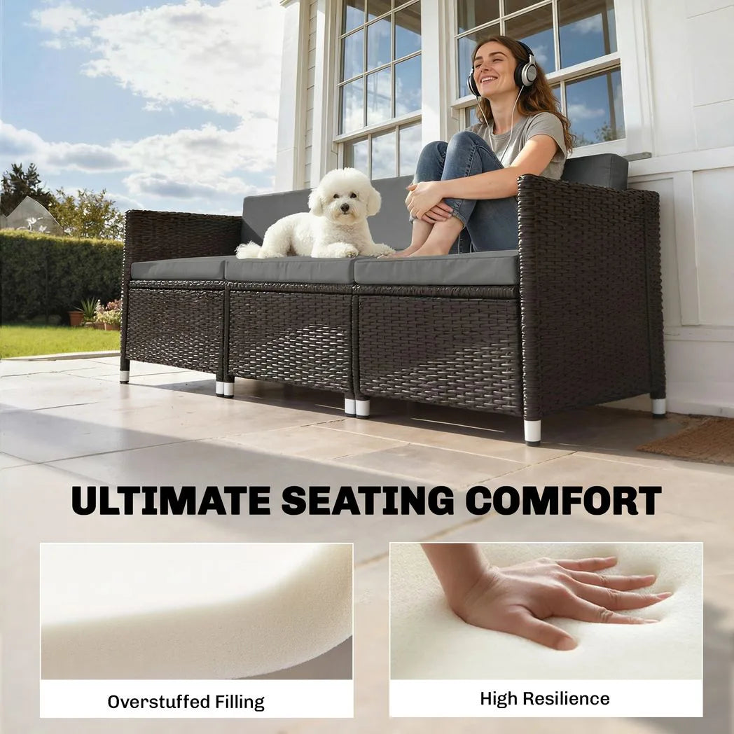 Outsunny 7-Piece Outdoor Cushion Set with Removable Covers – Reversible Rattan Furniture Cushions, Dark Grey
